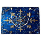 Blauwe decoratieve kerstcadeautas groot cadeauzakje (Voorkant)