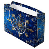 Blauwe decoratieve kerstcadeautas groot cadeauzakje (Achterkant Gekanteld)
