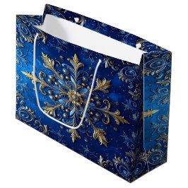 Blauwe decoratieve kerstcadeautas groot cadeauzakje