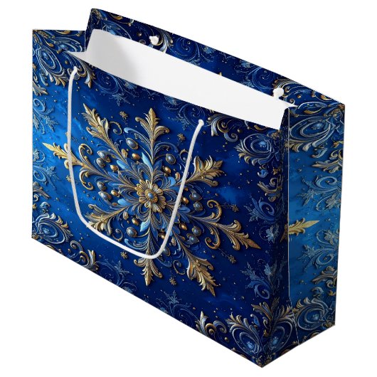 Blauwe decoratieve kerstcadeautas groot cadeauzakje (Voorkant Gekanteld)
