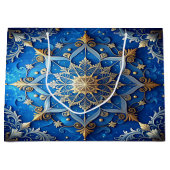 Blauwe decoratieve kerstcadeautas groot cadeauzakje (Voorkant)