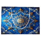 Blauwe decoratieve kerstcadeautas groot cadeauzakje (Achterkant)