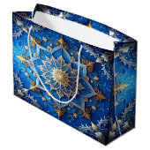 Blauwe decoratieve kerstcadeautas groot cadeauzakje (Achterkant Gekanteld)