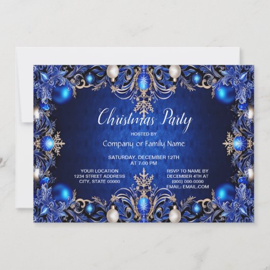Blauwe decoratieve kerstfeest uitnodiging (Voorkant)