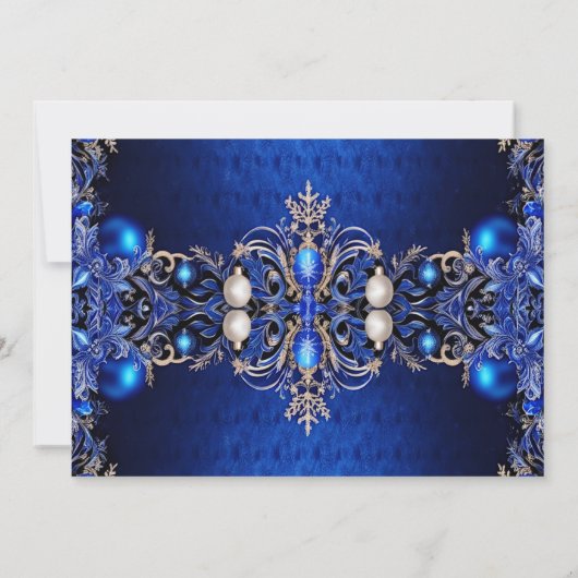 Blauwe decoratieve kerstfeest uitnodiging (Achterkant)