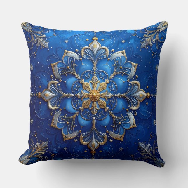 Blauwe decoratieve kerstkussenhoes kussen (Voorkant)