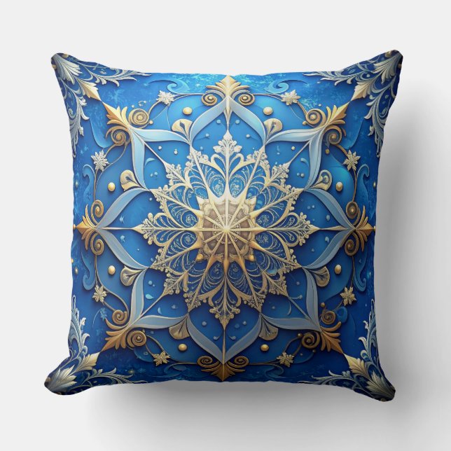 Blauwe decoratieve kerstkussenhoes kussen (Voorkant)