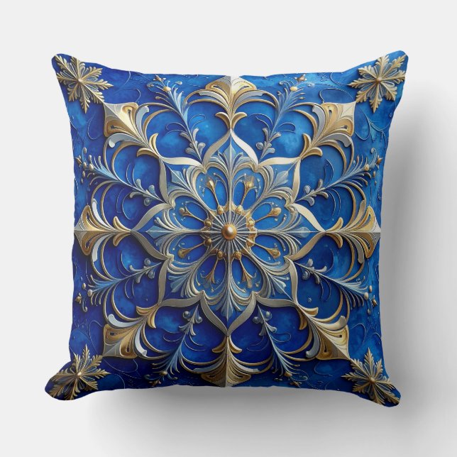 Blauwe decoratieve kerstkussenhoes kussen (Voorkant)