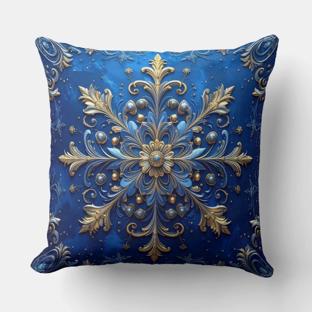 Blauwe decoratieve kerstkussenhoes kussen (Voorkant)