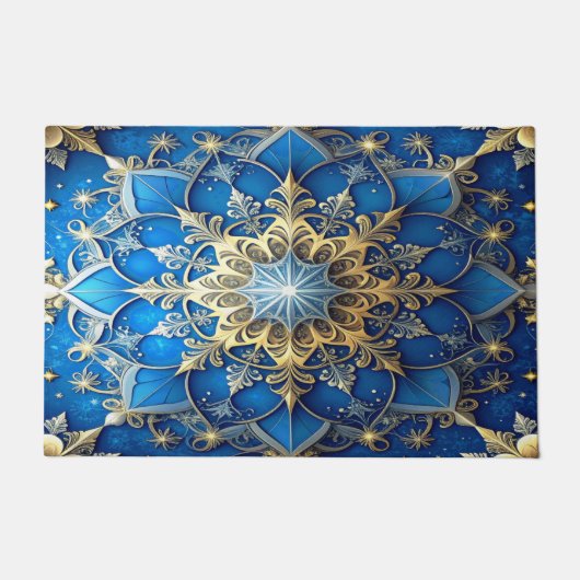 Blauwe decoratieve kerstmat deurmat (Voorkant)