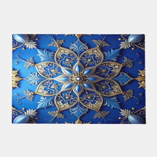 Blauwe decoratieve kerstmat deurmat (Voorkant)