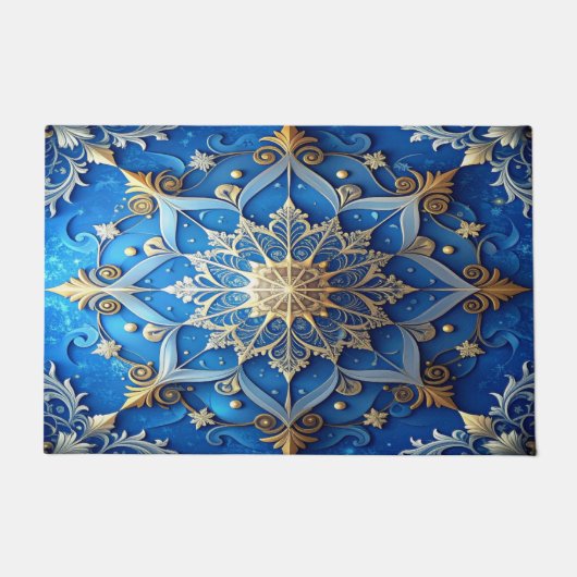 Blauwe decoratieve kerstmat deurmat (Voorkant)