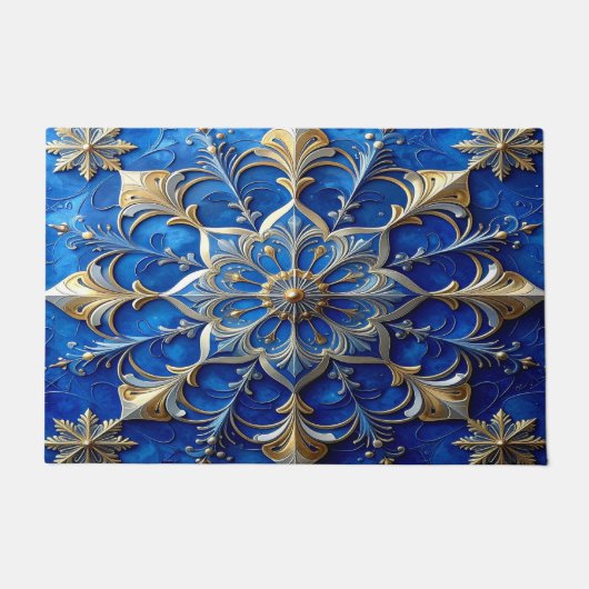 Blauwe decoratieve kerstmat deurmat (Voorkant)