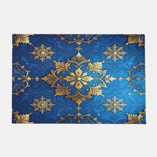 Blauwe decoratieve kerstmat deurmat (Voorkant)