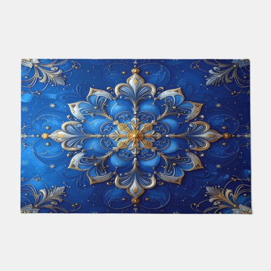 Blauwe decoratieve kerstmat deurmat (Voorkant)