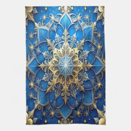Blauwe decoratieve keukendoek voor de feestdagen theedoek
