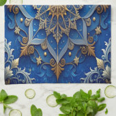 Blauwe decoratieve keukenhanddoek voor de feestdag (Gevouwen)