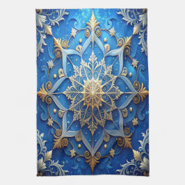 Blauwe decoratieve keukenhanddoek voor de feestdag