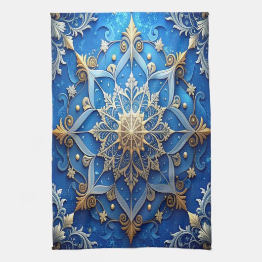 Blauwe decoratieve keukenhanddoek voor de feestdag (Verticaal)