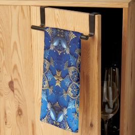 Blauwe decoratieve keukenhanddoek voor de feestdag