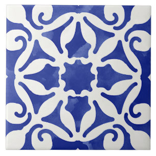 Blauwe decoratieve mediterrane stijl tegeltje