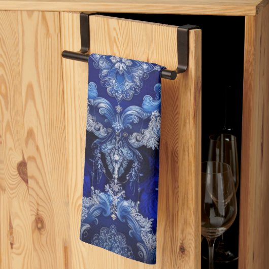 Blauwe Decoratieve Ornamenten Vakantie Keuken Hand Theedoek (Derde Gevouwen)