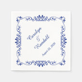 Blauwe Decoratieve Rand Gepersonaliseerde bruiloft Servetten (Voorkant)