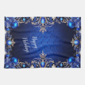 Blauwe decoratieve vakantie keukenhanddoek (Horizontaal)