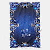 Blauwe decoratieve vakantie keukenhanddoek (Verticaal)