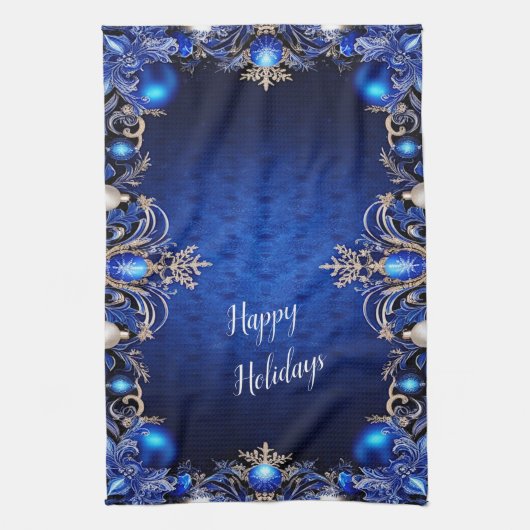 Blauwe decoratieve vakantie keukenhanddoek (Verticaal)