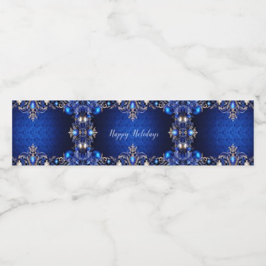 Blauwe decoratieve vakantie waterfles etiket