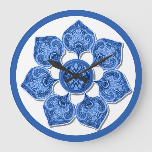 Blauwe decorative Fabric Cutout Flower Square Wall Grote Klok (Voorkant)