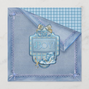 Blauwe deken vintage slofje geruit blauw bruin bab kaart