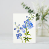 Blauwe delfiniums in het briefkaart van de waterve (Staand voorkant)