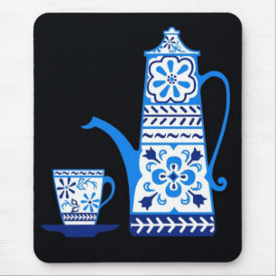 Blauwe delft, folkkunstkoffie/theepot muismat