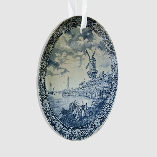 Blauwe Delftse Windmolen Nederlands Bord Ornament (voorkant)