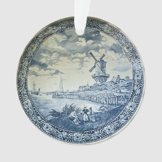 Blauwe Delftse Windmolen Nederlands Bord Ornament (voorkant)