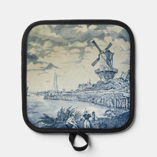 Blauwe Delftse Windmolen Nederlands Bord Pannenlap