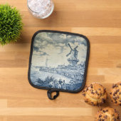 Blauwe Delftse Windmolen Nederlands Bord Pannenlap (Top down)