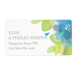 Blauwe, delicate bloemen bloedige lente bruiloft etiket