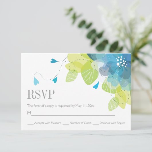 Blauwe delicate lente bloemen bloemrijke trouw-RSV RSVP Kaartje (Staand voorkant)