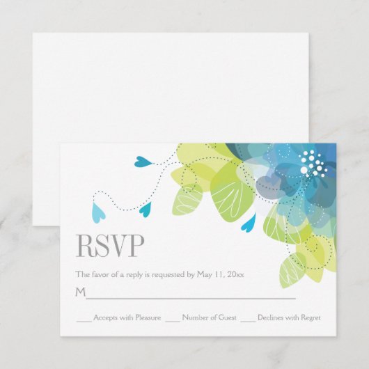 Blauwe delicate lente bloemen bloemrijke trouw-RSV RSVP Kaartje (Voorkant / Achterkant)