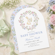 Blauwe Delicate Vintage Bloemen Konijn Baby Shower
