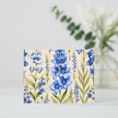 Blauwe Delphinium Bloemen Botanisch Briefkaart (Staand voorkant)