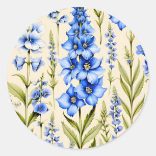 Blauwe Delphinium Bloemen Botanisch Ronde Sticker