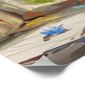 Blauwe Delphiniums in vaas bij het raam A. I. Art Poster (Hoek)