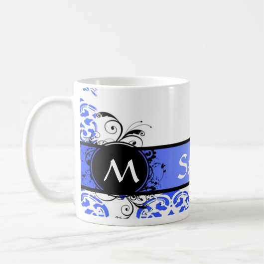 Blauwe demker en monogram koffiemok (Links)