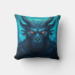 Blauwe demon met achtergrond kussen