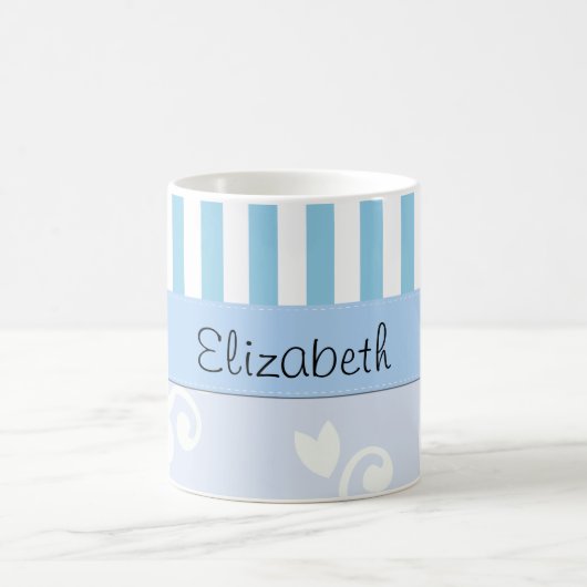 Blauwe demper, blauwe strepen, strips, Jouw naam Koffiemok (Center)