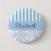 Blauwe demper, blauwe strepen, strips, Jouw naam Ronde Button 5,7 Cm (Voorkant)